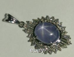 Solid platinum natural gray star sapphire and diamond pendant 2.87 grams