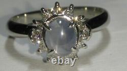 Solid platinum natural gray star sapphire diamond ring 5.27 grams sz 7.25