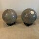 Spheres Natural Stone With Wood Stand Book Ends Made In England Green/grey Set Of2