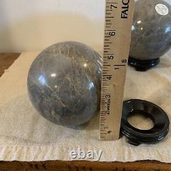 Spheres Natural Stone With wood Stand BOOK ENDS Made In England Green/Grey Set Of2