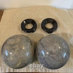 Spheres Natural Stone With wood Stand BOOK ENDS Made In England Green/Grey Set Of2