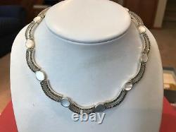 Sterling Silver Marcasite (16) Necklace With Mother Of Pearl Gems
