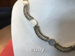 Sterling Silver Marcasite (16) Necklace With Mother Of Pearl Gems