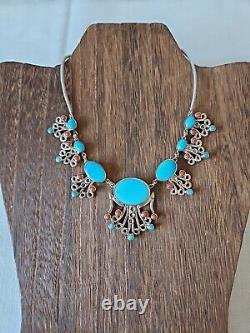 Sterling Silver Turquoise Coral Natural Stone 16 Statement Necklace