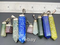 Sterling silver 925 faceted handmade mix stones pendants wholesale lot 9Pcs