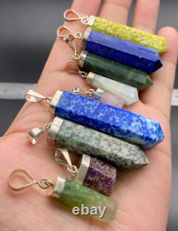 Sterling silver 925 faceted handmade mix stones pendants wholesale lot 9Pcs