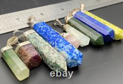 Sterling silver 925 faceted handmade mix stones pendants wholesale lot 9Pcs