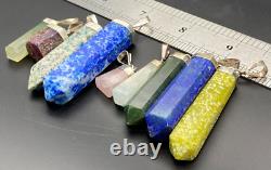 Sterling silver 925 faceted handmade mix stones pendants wholesale lot 9Pcs