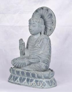 Stone Buddha Statue Natural Grey Blesing Idol Symbol Of Peace Fine Craftmanship