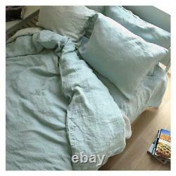 Stone Washed 100% Natural Linen Grey Green Bedding Duvet Cover Pillowcase Sheet