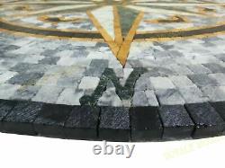 Sunny Grey Nautical Fish Compass Marble Mosaic Handmade Medallion Dolphin design