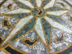 Sunny Grey Nautical Fish Compass Marble Mosaic Handmade Medallion Dolphin design