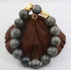 T03 Bracelet Pearls From Grey Natural Stone Gilded Dragon Head