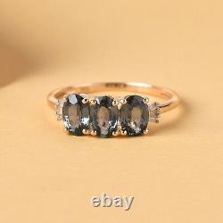 TJC Blue Sapphire and Diamond Three Stone Ring in 9ct Gold Wt. 1.03 Grams