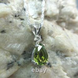 TOURMALINE Exceptional Green. 925 Sterling Silver Necklace with White Sapphire