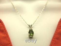 TOURMALINE Exceptional Green. 925 Sterling Silver Necklace with White Sapphire