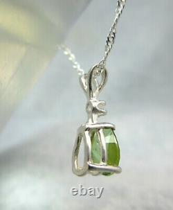 TOURMALINE Exceptional Green. 925 Sterling Silver Necklace with White Sapphire