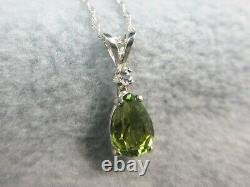 TOURMALINE Exceptional Green. 925 Sterling Silver Necklace with White Sapphire