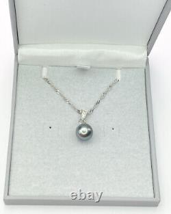 Tahitian Pearl & Diamond 9ct 9k White gold pendant & 18 Chain, Gems Tv