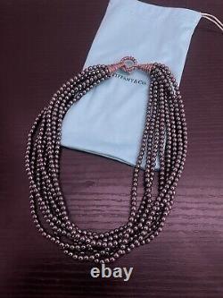 Tiffany & Co Sterling Silver 8 Strand Hematite Bead Torsade Toggle Necklace