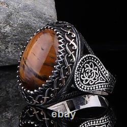 Tiger Eye Stone 925 Sterling Silver Men's Ring Natural Stone Men's Ring