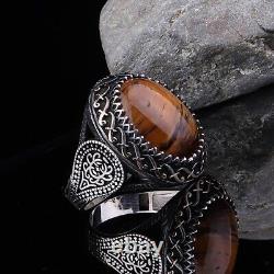 Tiger Eye Stone 925 Sterling Silver Men's Ring Natural Stone Men's Ring