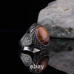 Tiger Eye Stone 925 Sterling Silver Men's Ring Natural Stone Men's Ring