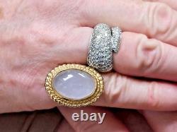 VINTAGE 14ky Silvery Gray Jadeite Jade Oval Cabochon Asian Themed Ring Sz 6.5