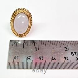 VINTAGE 14ky Silvery Gray Jadeite Jade Oval Cabochon Asian Themed Ring Sz 6.5