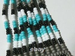 VINTAGE Navajo Sterling Silver Turquoise/Grey/Black White Woven NECKLACE
