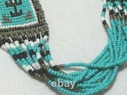 VINTAGE Navajo Sterling Silver Turquoise/Grey/Black White Woven NECKLACE