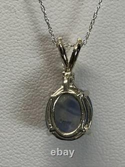VTG 14K White Gold And 100% Natural Blue Star Sapphire Pendant Necklace 16 Inch