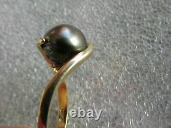 VTG Solid 14 Yellow Gold Natural Big Tahitian Pearl Solitaire Ring Sz. 7 4.2gr