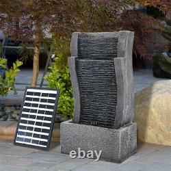 Vertical Slate Solar Water Fountain Feature with 6 LED Light Falls Garden Decor