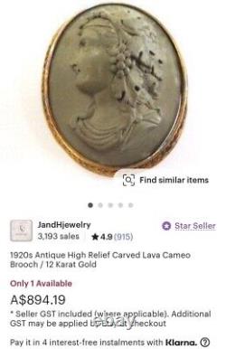 Victorian 38mm Pinchbeck Gold Lava Cameo Brooch 12Grams Bacchante Grand Tour