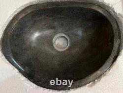 VidaXL Basin Sink River Stone Oval Toilet Bathroom Natural Grey 25-34cm x 12cm
