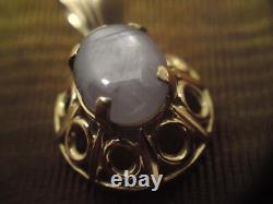 Vintage 14ct 14k 585 Gold Two 2 Carat Cabochon Grey Star Sapphire Pendant