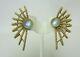 Vintage 14k Yellow Gold Moonstone Earrings Hand Made Large