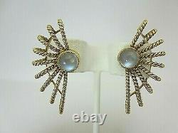 Vintage 14k Yellow Gold Moonstone Earrings hand made large