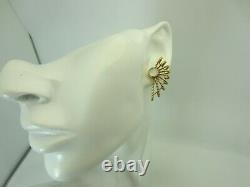 Vintage 14k Yellow Gold Moonstone Earrings hand made large