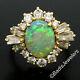 Vintage 18k Yellow Gold Gia Natural Gray Opal Round & Baguette Diamond Halo Ring