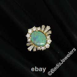 Vintage 18k Yellow Gold GIA Natural Gray Opal Round & Baguette Diamond Halo Ring