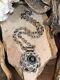 Vintage 925 Sterling Silver Evil Eye Agate Handcarved Thick Chain Necklace 17+