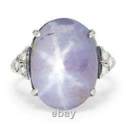 Vintage Certified Star Sapphire Ring with Diamonds Platinum 9.90ct