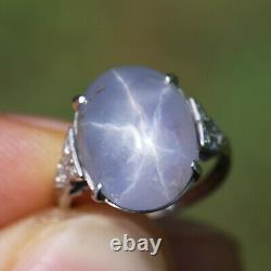 Vintage Certified Star Sapphire Ring with Diamonds Platinum 9.90ct