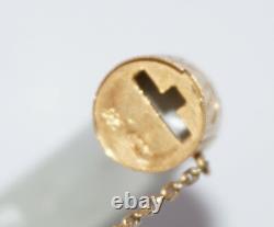 Vintage Chinese 14K Yellow Gold Hinged White Jadeite Jade Bangle Bracelet (Fuf)