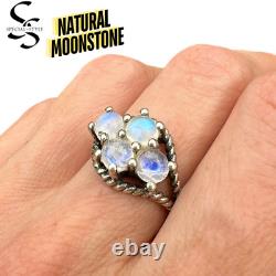 Vintage Ring Real Sterling Silver 925 Natural Moon Stone Fashion Jewelry Size 7