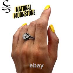 Vintage Ring Real Sterling Silver 925 Natural Moon Stone Fashion Jewelry Size 7