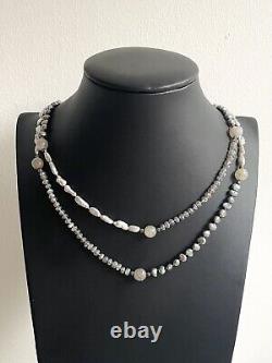 Vintage Silver 925 Metallic Grey Silver Pearl & Labradorite Necklace 37.5