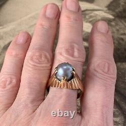 Vintage South Sea Pearl Ring, Tahitian Baroque Grey 9.9mm Pearl 1970's UK U
